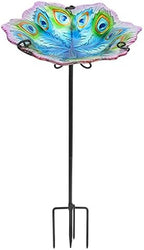 MUMTOP Glass Bird Bath, Peacock Outdoor Birdbaths with Metal Stake Green by MUMTOP