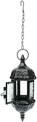 Vintage Hanging Chandelier Lantern with 66cm Chain ¨C Elegant Moroccan Style for Garden, Porch, or Wedding ¨C Windproof Glass and Metal Candle Holder - Black by Unknown