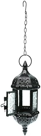 Vintage Hanging Chandelier Lantern with 66cm Chain ¨C Elegant Moroccan Style for Garden, Porch, or Wedding ¨C Windproof Glass and Metal Candle Holder - Black by Unknown