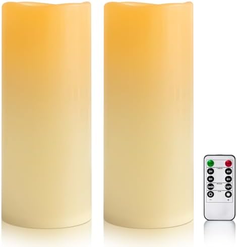12" x 5" Ivory Large Waterproof Outdoor Flameless Candles Battery Operated LED Flickering Pillar Candles with Remote and Timer for Indoor Outdoor Lanterns, Long Lasting, Set of 2 by Yongmao