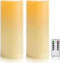 12" x 5" Ivory Large Waterproof Outdoor Flameless Candles Battery Operated LED Flickering Pillar Candles with Remote and Timer for Indoor Outdoor Lanterns, Long Lasting, Set of 2 by Yongmao
