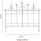 Vintage Distressed White Metal Garden Fence Panels, 25.6" W x 23.2" H Rustic Cast Iron Picket Fence, Outdoor Landscape Edging Yard Stakes for Flower Bed & Lawn Border - Image 6