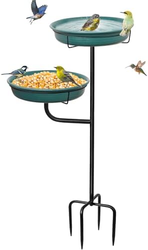 Freestanding Birdbaths Bowl Outdoor, Standing Garden Bird Bath Bird Feeder Bowl, Detachable Decoration Spa Birdfeeder for Garden Patio Yard Lawn (Green 2) by YALINKA