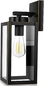 BesLowe Outdoor Wall Light, Modern Porch Sconce, Black with Gold Trim by BringYourBrightFuture