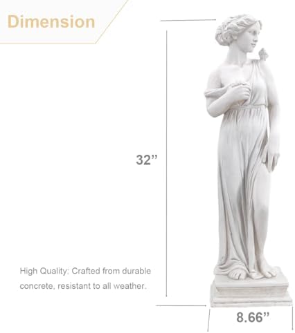 Outdoor Nymph Statues, 32Inch Garden Goddess Sculptures, Greek Mythology Roman Decor, Large Statues for Patio Yard Lawn Porch, Ivory (Nymph02-Ivory) - Image 6