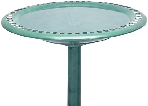 Alpine Corporation TEC116 Outdoor Aged Green Pedestal Birdbath with Scrollwork, 28" Tall, Green - Image 5