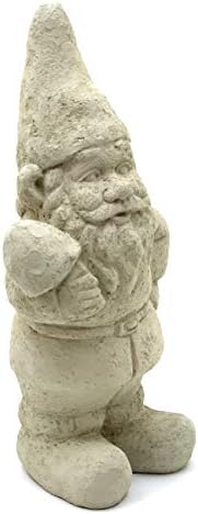 Garden Gnome with Shroom: Solid Durable Stone Statue with Vintage Texture. Sealed for Outdoors. Handcrafted USA. (Classic/White) - Image 2