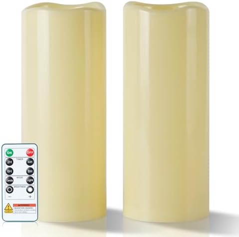 5plots Large Waterproof Flameless Candles 4"x10" Ivory LED Pillar Set of 2 by 5Plots