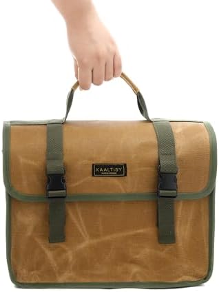 Tool Bag, Heavy Duty 16oz Waxed Canvas Tool Carrier, Multi-Purpose Tote Bag with 1 Large Capacity & 2 Side Pockets, Portable Tool Storage for Wrenches Chisels Scissors Hammer - Khaki - Image 5