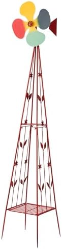 6FT Windmill for Yard Garden Decoration, Heavy Duty Outdoor Wind Mills, Large Metal Outdoor Windmill, Weather Resistant, with Storage Shelf and Weather Vanes, Red by EPOFIT