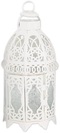 Accent Plus Christmas Decorations Indoor Lantern Decorative Outdoor Christmas Decorations Candle Lantern Moroccan Candle Holders Metal Hanging Lantern, White 5 X 5 X 12 Inches by ZingzThingz
