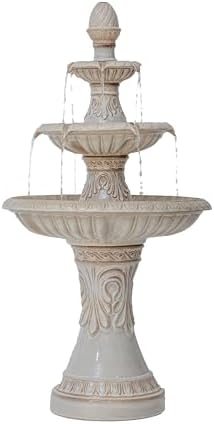 XBrand 47" H 3-Tier Freestanding Outdoor Ceramic Water Fountain with Leaf Details for Patio, Yard and Garden Decor, Beige with Pump for Outdoor Spaces by XBrandHomeGarden