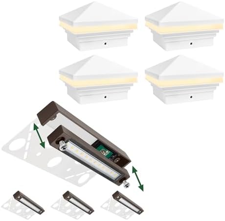 GKOLED 8-Pack Replaceable 6.8" LED Hardscape Lights with 4-Pack Low Voltage Pyramid Post Cap Light by GKOLED