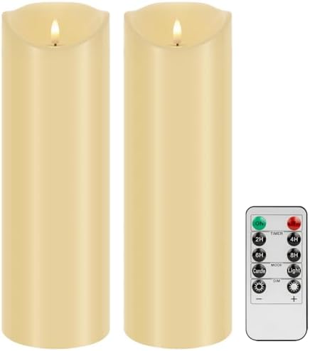 Outdoor Flameless Candles with Remote Waterproof LED Pillar Candle Set of 2 by LetHOURlivenupyourroom