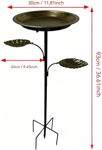 Metal Bird Bath Bow with 2 Set Bird Feeder for Outdoors, Freestanding Stake Design, Iron Craft, Landscape Decor for Backyard(Antique Bronze) - Image 2