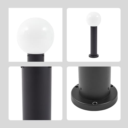 23.6" Outdoor Post Light, Modern Outside Bollard Light with Opal Glass Globe, Black Aluminum Pathway Lamp Post Light for Walkway Driveway Patio Garden, Hardwired, E26 Bulb Not Included - Image 6