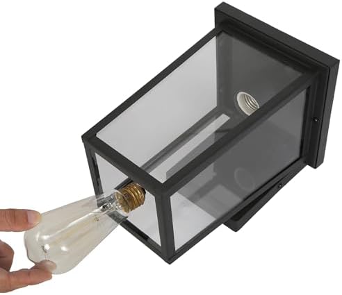LALUZ Black Outdoor Wall Lights for House, Modern Farmhouse Porch Patio Lights Outdoor Wall Mount with Clear Glass, Waterproof Rectangular Exterior Outdoor Sconce Wall Lantern Light Fixture - Image 7