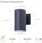 ASD 1 Light Cylinder Outdoor Sconce Lights, Black 60W E26 ETL 6 Pack - Image 2