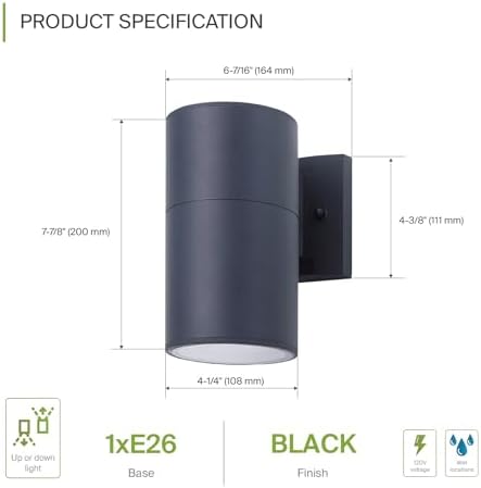 ASD 1 Light Cylinder Outdoor Sconce Lights, Black 60W E26 ETL 6 Pack - Image 2