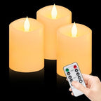 3x4 inch Flameless Candles: Realistic Flameless LED, Battery-Powered Pillar Candles with Remote & Timer, Fake Candles for Fall Decor, (Ivory, 3"*4"-3pcs) by WOOCODOWE