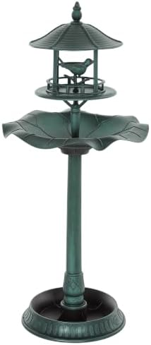Outsunny 3 in 1 Garden Bird Bath Bowl Pedestal with Bird Feeder, Green by Outsunny