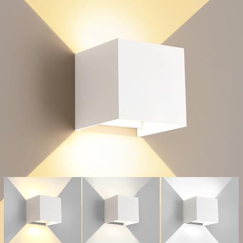 LED 20W Outdoor Wall Lights Exterior/Interior 3 Colors Adjustable Wall Sconce Up and Down Light Porch Lights IP65 Waterproof Exterior Wall Sconce Modern Outdoor Lighting Square Aluminum White by MilleLucciole