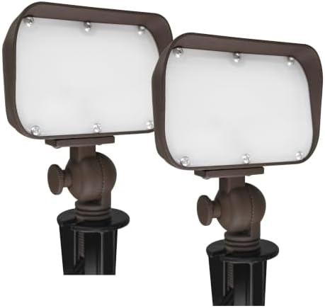 GKOLED 12W LED Flood Lights Outdoor, Aluminum Low Voltage Security Lights, Knuckle Mount Waterproof Wall Light, Landscape Lighting for Yard House Garden Garage, 9-15V, 800 Lumen, 3000K, Brown, 2 Pack by GKOLED