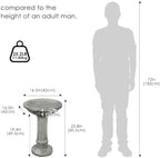 Concrete Bird Bath for Outdoor Garden, 16.5" Fluted Pedestal Birdbath, Fiber-Reinforced Stoneware Column Style Garden Decor, 25 lb Vintage Yard Statue, Light Gray - Image 3