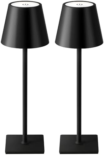 KDG 2 Pack Cordless Black Table Lamps, Rechargeable Portable LED Desk Lamps by KDG