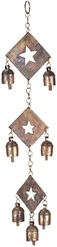 Rustic Metal Wind Chime – Triple Diamond Star Cutouts with Bells – Bronze Outdoor Garden Decor – Wind Chimes for Outside, Porch, Yard, Balcony, Memorial or Garden Gift 19 x 4.5 Inch by Vivanta