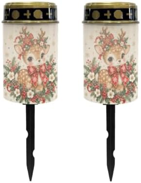 Poceacles Solar Outdoor Lights Winter Holiday Christmas Solar Grave Lights Cemetery Candles Decorative LED Automatic Flameless Candle, Cute Deer Christmas Poinsettia, 2 Piece by Poceacles