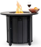 30'' Concrete Round Gas Fire Pit, 50,000 BTU Steel Outdoor Fire Tables, Fire Table with Lid, Add Warmth & Ambience to Gatherings and Parties On Patio Deck Garden Backyard，White Glass Stone. by Senjoys