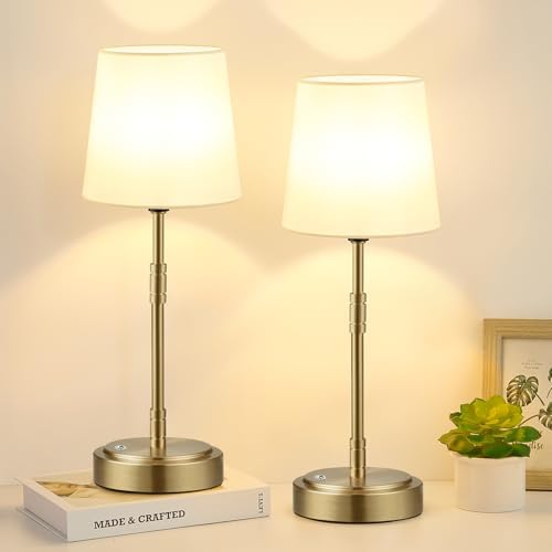 Cordless Table Lamps Set of 2 – Battery Operated Lamp with 7500mAh Rechargeable Battery, Stepless Dimmable Vintage Brass Desk Wireless Lamps for Dining Room, Nightstand & Patio (Bulbs Included) by BringBrightnesstoYourLife