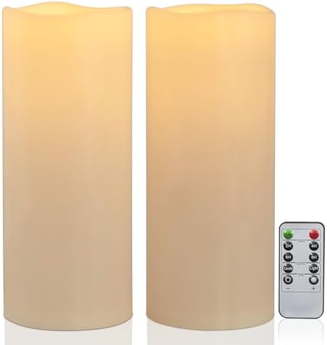 12" x 5" Waterproof Extra Large Outdoor Flameless Candles Battery Operated LED Flickering Pillar Candles with Remote for Indoor Outdoor Lanterns, Long Lasting, Ivory White Large, Set of 2 by Yongmao