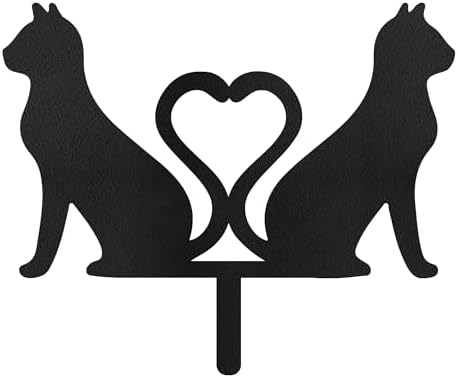 Dual Cat with Heart-Shaped Tails Metal Decorative Garden Stakes Cat Gifts for Cat Lovers Statues for Yard Art, Outside, Patio, Outdoor Decor, Garden Decorations, Lawn Ornaments - 24" Black - Image 2