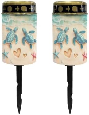 Poceacles Solar Lights Outdoor Grave Candle for Cemetery Decoration Solar Outdoor Lights for Garden Lawn Backyard Pathway Decor, Sea Turtle Starfish Beach, 2 Pcs by Poceacles