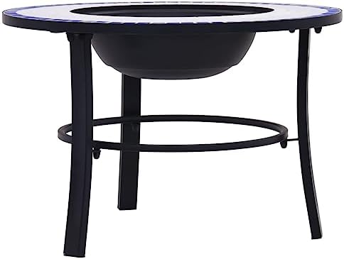 Mosaic Fire Pit Blue and White 26.8" Ceramic Steel Outdoor Tabletop, Decorative Patio Heater for Garden, Deck, Backyard Gatherings - Image 4