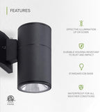ASD 1 Light Dusk to Dawn Cylinder Outdoor Sconce Lights, E26 Base 2 Pack - Image 3