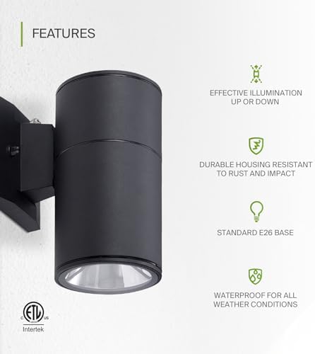 ASD 1 Light Dusk to Dawn Cylinder Outdoor Sconce Lights, E26 Base 2 Pack - Image 3