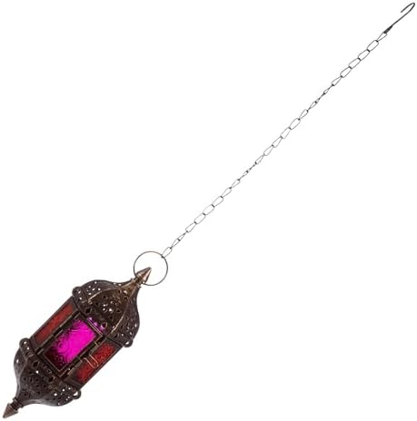 Hanging Candle Holder Lantern, Iron and Glass Moroccan Style by INOOMP