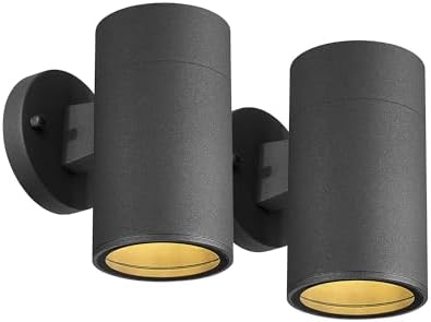 Ken & Ricky Modern Aluminum Outdoor Wall Sconce Lights,Cylinder，Black,2PK by KenRicky