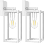 Brightever 2-Pack Outdoor Wall Light Fixtures, Waterproof Anti-Rust Outside Wall Sconce Lantern with Clear Glass, Exterior Front Porch Lights for House Garage Doorway, Bulbs Not Included, White by Brightever