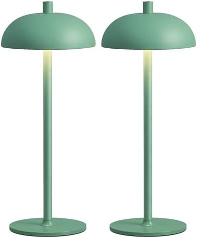 12" Cordless Table Lamps Set of 2, Green Modern Portable Desk Lamp by NEWSEE