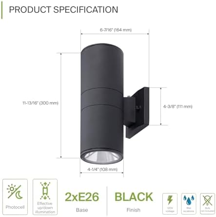 ASD 2 Light Dusk to Dawn Cylinder Outdoor Sconce Lights, E26 Base 6 Pack - Image 2