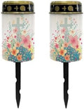 Poceacles Cross Solar Cemetery Lights Outdoor Waterproof LED Fake Candle Solar Cemetery Decorative Lights Walkway Lights Landscape Lighting for Home Outdoor Decor, Cute Flower Cross, Pack of 2 by Poceacles