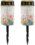 Poceacles Cross Solar Cemetery Lights Outdoor Waterproof LED Fake Candle Solar Cemetery Decorative Lights Walkway Lights Landscape Lighting for Home Outdoor Decor, Cute Flower Cross, Pack of 2 by Poceacles
