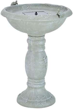 Smart Solar Country Gardens IntelliSolar® Outdoor Solar-Powered Birdbath Fountain with Remote, Bubbler, and Spray, Classic Pedestal Solar Garden Fountain with Turtles, Weathered Stone by SmartSolar