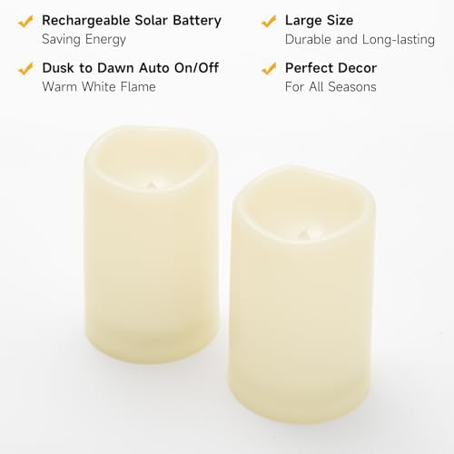 6" x 4" Large Waterproof Outdoor Solar Flameless LED Candles - 2 Pack - Image 4