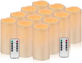 Flameless Candles 4" 5" 6" Outdoor Indoor Pillars Battery Operated Flickering Candles Include 10-Key Remote Timer 400+ Hours by 2 AA Batteries (Ivory Candle - Warm light, 3"D x 6" H - 12 Pack) by Artmarry