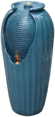 Teamson Home 32 in. Outdoor Contemporary Glazed Contoured Vase Water Fountain with LED Lights to Create a Calming Oasis in Gardens and Landscaping, on Patios, Balconies, Lawns, Teal Blue - Image 6